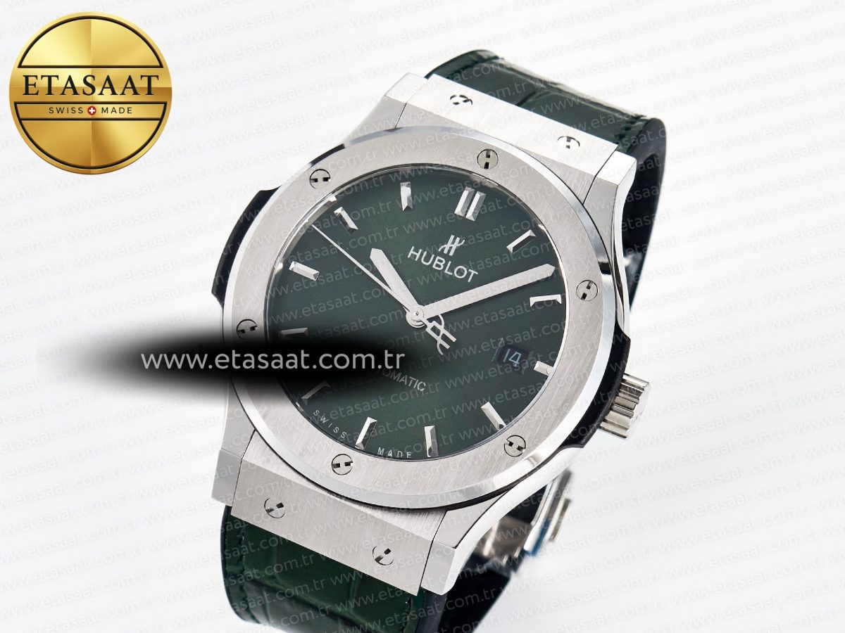 Classic Fusion Bang 42mm HBF 1:1 Best Edition Green Dial on Green Leather Strap A2892 - Görsel 1
