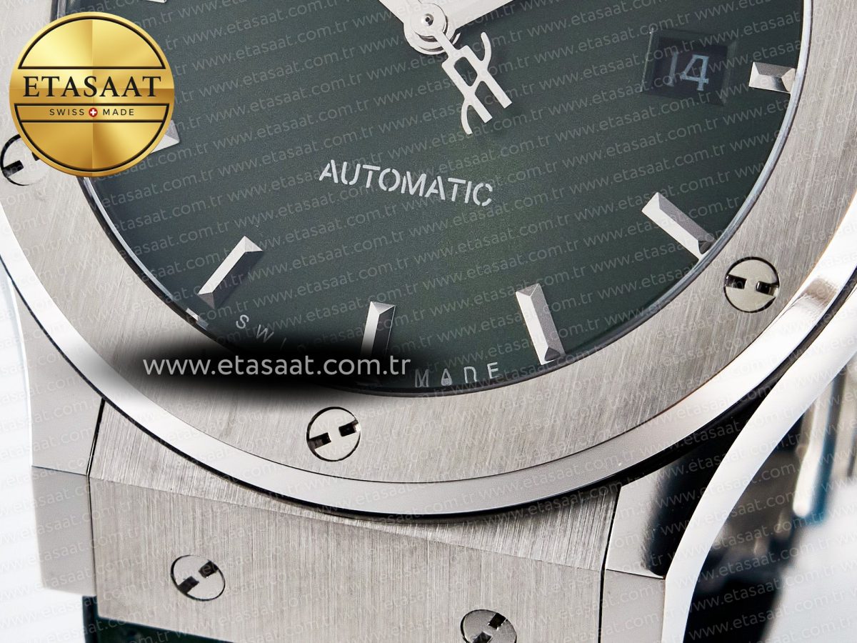 Classic Fusion Bang 42mm HBF 1:1 Best Edition Green Dial on Green Leather Strap A2892 - Görsel 12
