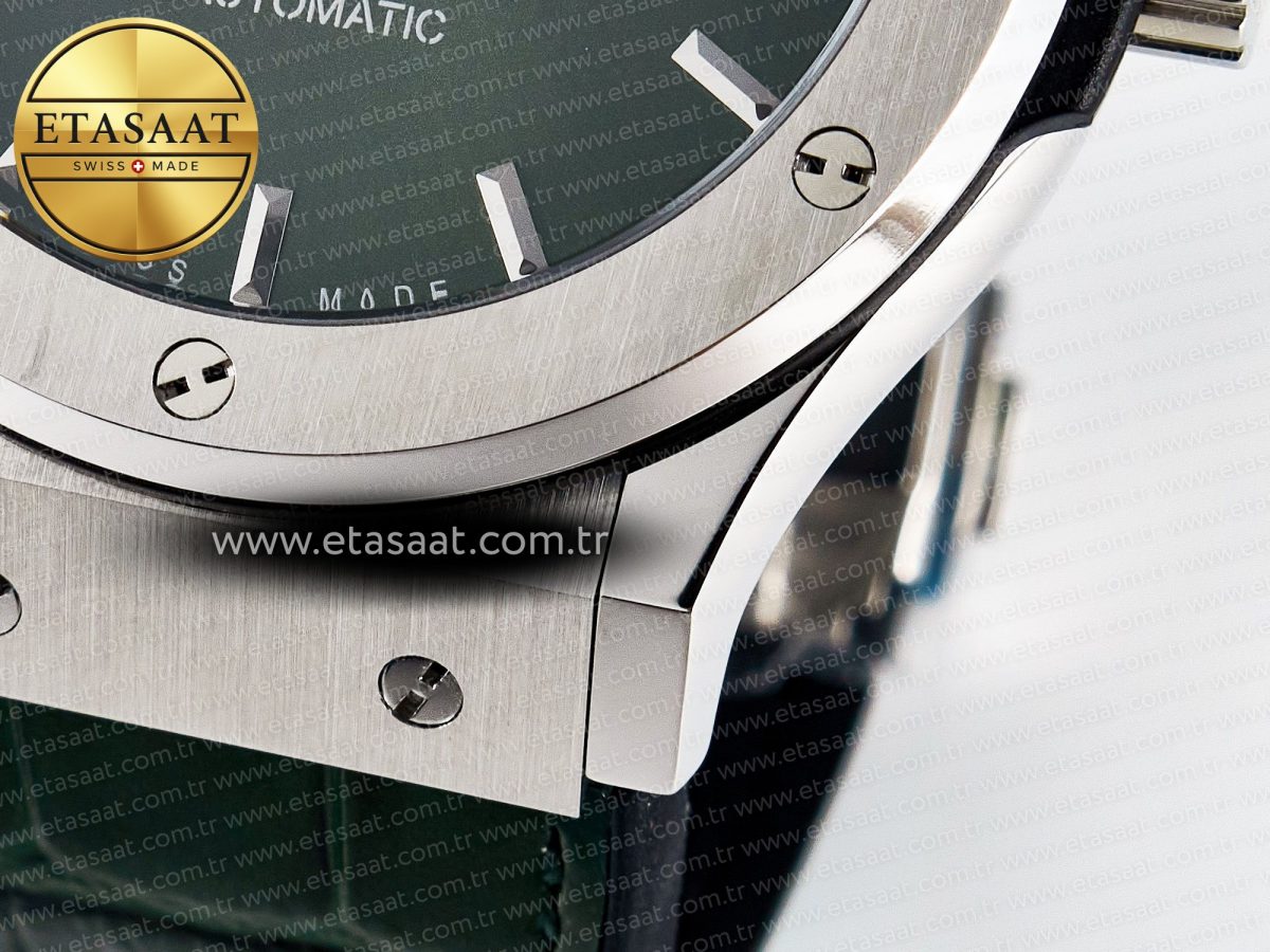 Classic Fusion Bang 42mm HBF 1:1 Best Edition Green Dial on Green Leather Strap A2892 - Görsel 13