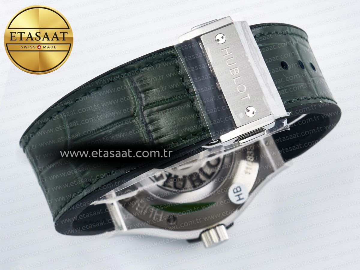 Classic Fusion Bang 42mm HBF 1:1 Best Edition Green Dial on Green Leather Strap A2892 - Görsel 16