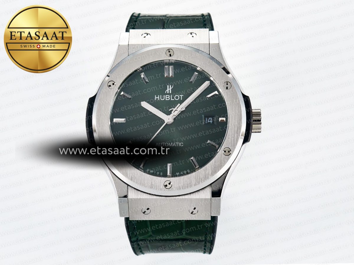 Classic Fusion Bang 42mm HBF 1:1 Best Edition Green Dial on Green Leather Strap A2892 - Görsel 3