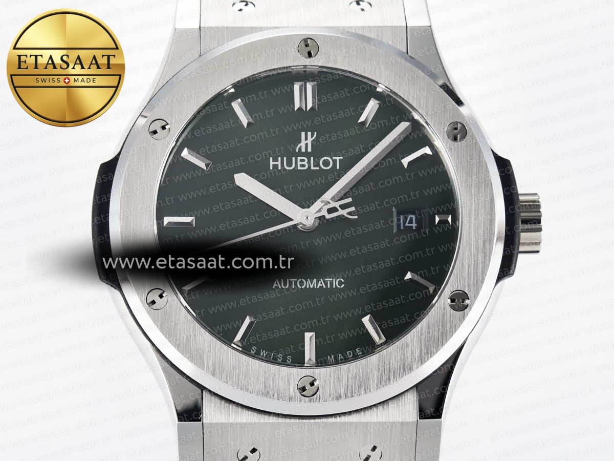 Classic Fusion Bang 42mm HBF 1:1 Best Edition Green Dial on Green Leather Strap A2892 - Görsel 4