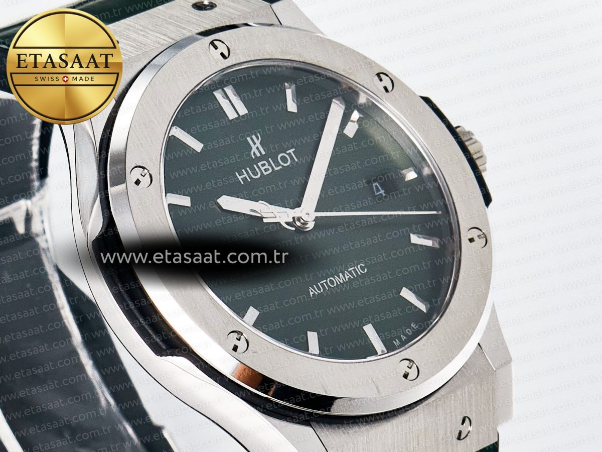 Classic Fusion Bang 42mm HBF 1:1 Best Edition Green Dial on Green Leather Strap A2892 - Görsel 5