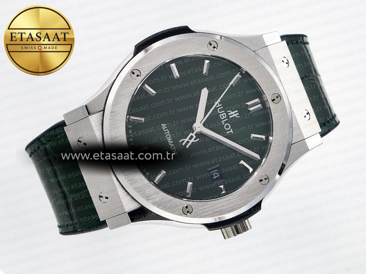 Classic Fusion Bang 42mm HBF 1:1 Best Edition Green Dial on Green Leather Strap A2892 - Görsel 8