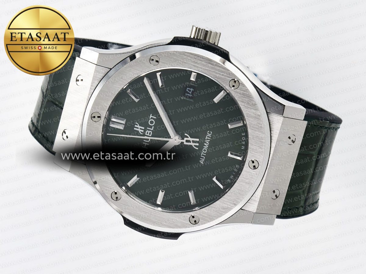 Classic Fusion Bang 42mm HBF 1:1 Best Edition Green Dial on Green Leather Strap A2892 - Görsel 9