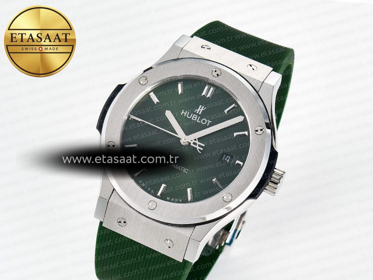 Classic Fusion Bang 42mm HBF 1:1 Best Edition Green Dial on Green Rubber Strap A2892 - Görsel 1
