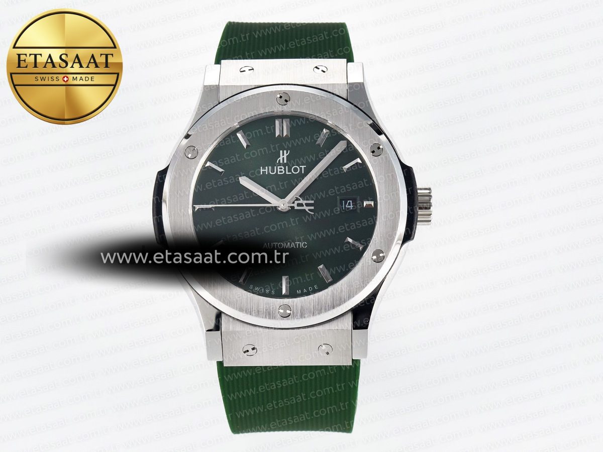 Classic Fusion Bang 42mm HBF 1:1 Best Edition Green Dial on Green Rubber Strap A2892 - Görsel 3