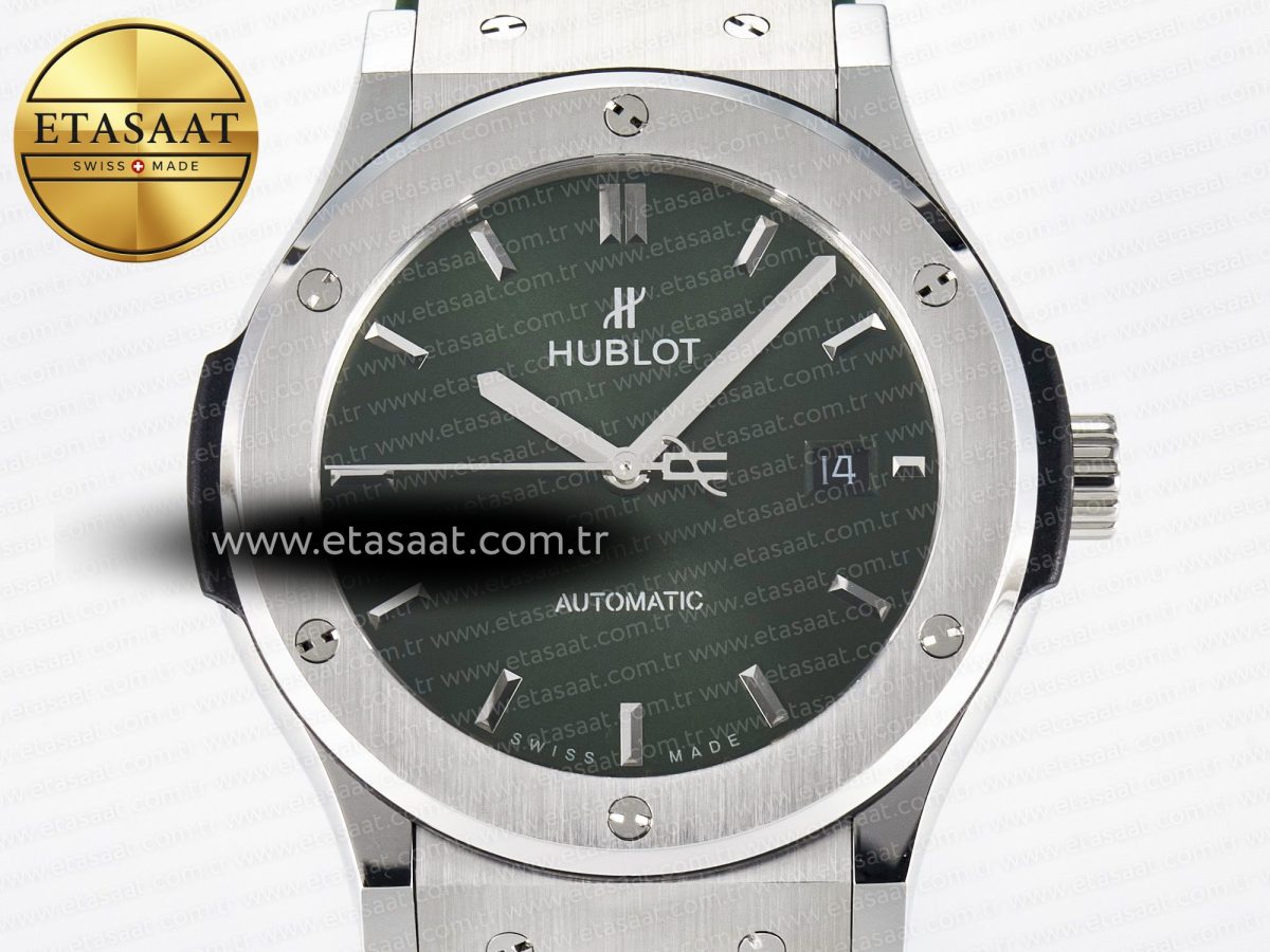 Classic Fusion Bang 42mm HBF 1:1 Best Edition Green Dial on Green Rubber Strap A2892 - Görsel 4