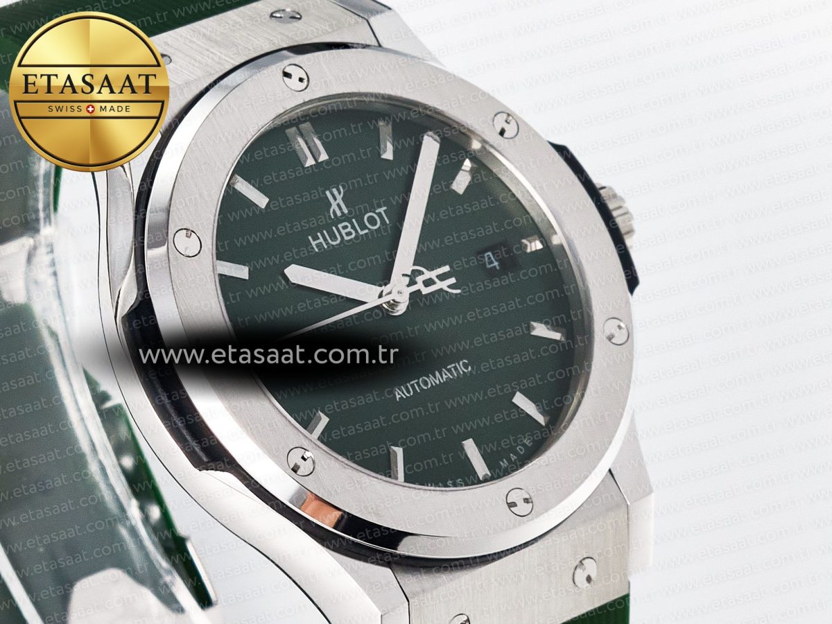 Classic Fusion Bang 42mm HBF 1:1 Best Edition Green Dial on Green Rubber Strap A2892 - Görsel 5