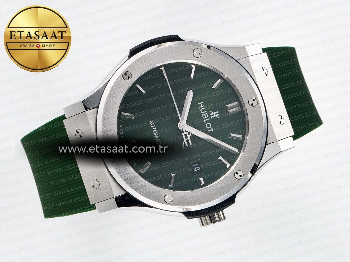 Classic Fusion Bang 42mm HBF 1:1 Best Edition Green Dial on Green Rubber Strap A2892 - Görsel 8