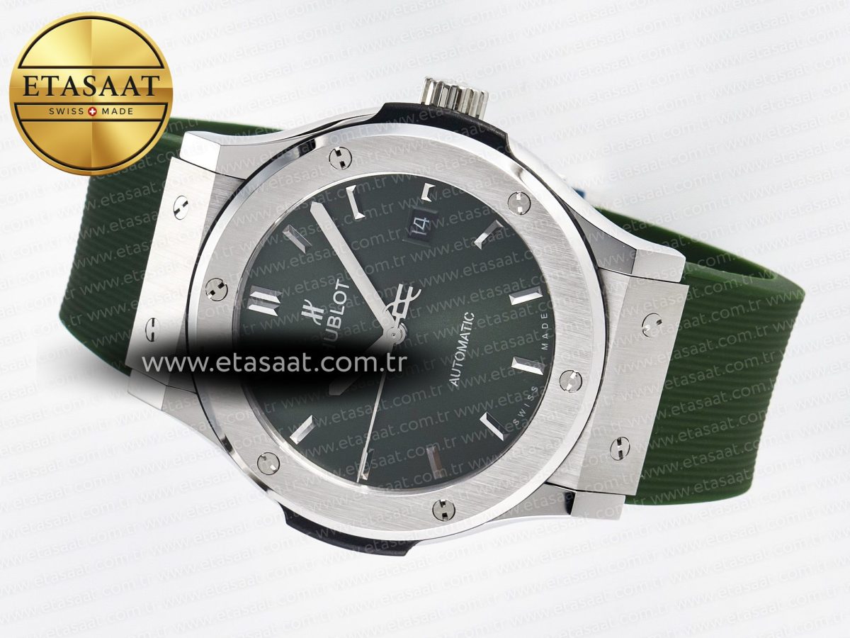 Classic Fusion Bang 42mm HBF 1:1 Best Edition Green Dial on Green Rubber Strap A2892 - Görsel 9