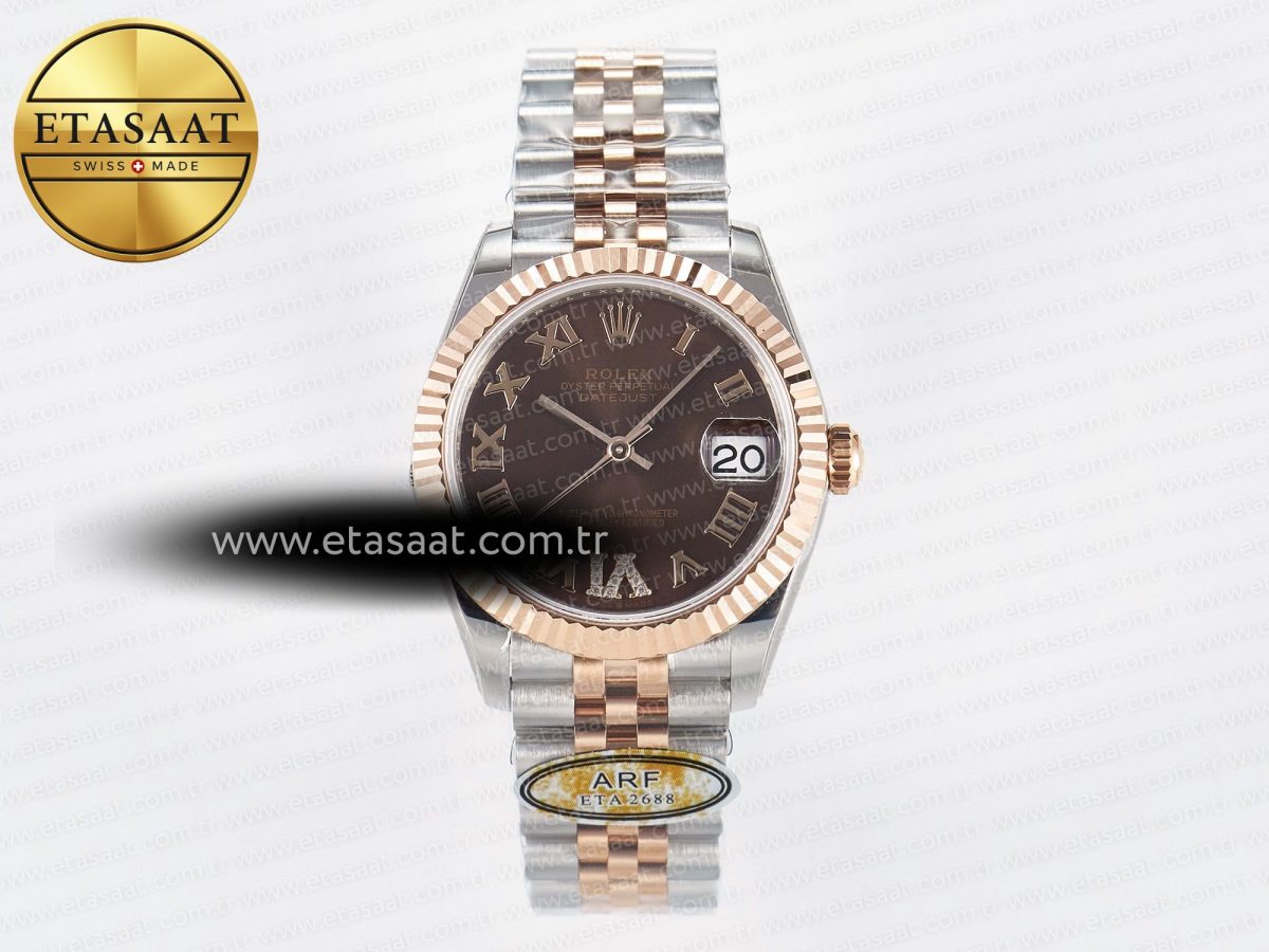 DateJust 31 278271 ARF 1:1 Best Edition 904L Steel Brown Roman Diamonds Dial on SS/RG Jubilee Bracelet ETA 2688 - Görsel 3