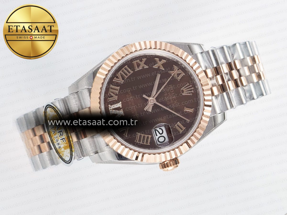 DateJust 31 278271 ARF 1:1 Best Edition 904L Steel Brown Roman Diamonds Dial on SS/RG Jubilee Bracelet ETA 2688 - Görsel 8