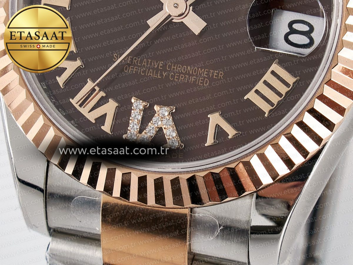 DateJust 31 278271 ARF 1:1 Best Edition 904L Steel Brown Roman Diamonds Dial on SS/RG Oyster Bracelet ETA 2688 - Görsel 12