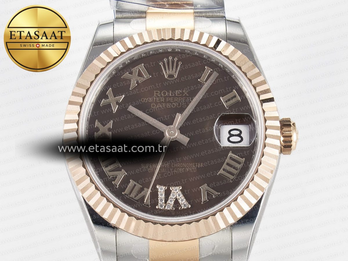 DateJust 31 278271 ARF 1:1 Best Edition 904L Steel Brown Roman Diamonds Dial on SS/RG Oyster Bracelet ETA 2688 - Görsel 4