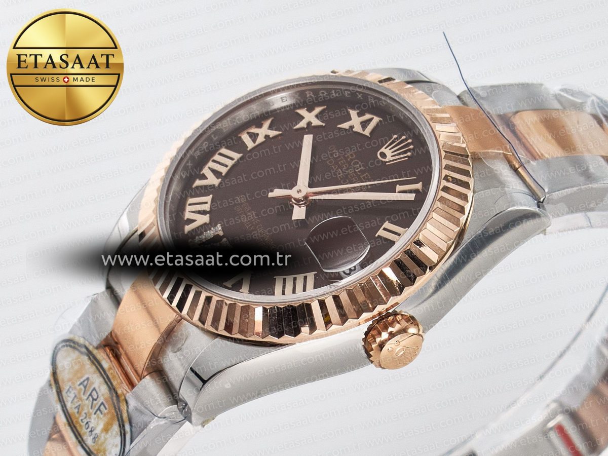 DateJust 31 278271 ARF 1:1 Best Edition 904L Steel Brown Roman Diamonds Dial on SS/RG Oyster Bracelet ETA 2688 - Görsel 6
