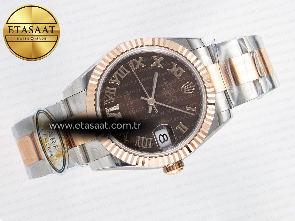 DateJust 31 278271 ARF 1:1 Best Edition 904L Steel Brown Roman Diamonds Dial on SS/RG Oyster Bracelet ETA 2688 - Görsel 8