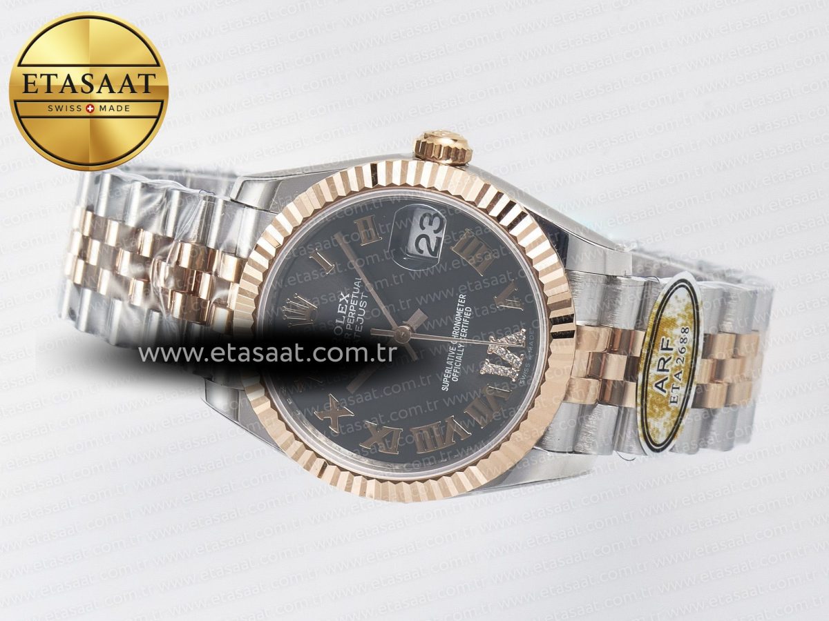 DateJust 31 278271 ARF 1:1 Best Edition 904L Steel Gray Roman Diamonds Dial on SS/RG Jubilee Bracelet ETA 2688 - Görsel 9