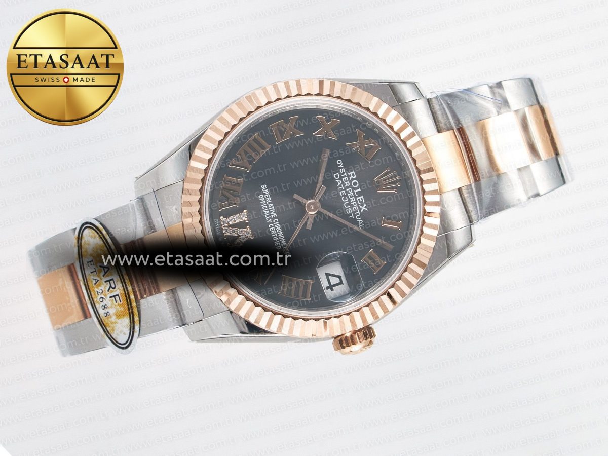DateJust 31 278271 ARF 1:1 Best Edition 904L Steel Gray Roman Diamonds Dial on SS/RG Oyster Bracelet ETA 2688 - Görsel 8