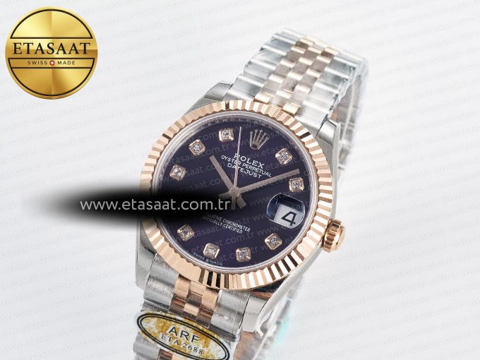 DateJust 31 278271 ARF 1:1 Best Edition 904L Steel Purple Diamonds Dial on SS/RG Jubilee Bracelet ETA 2688 - Görsel 2
