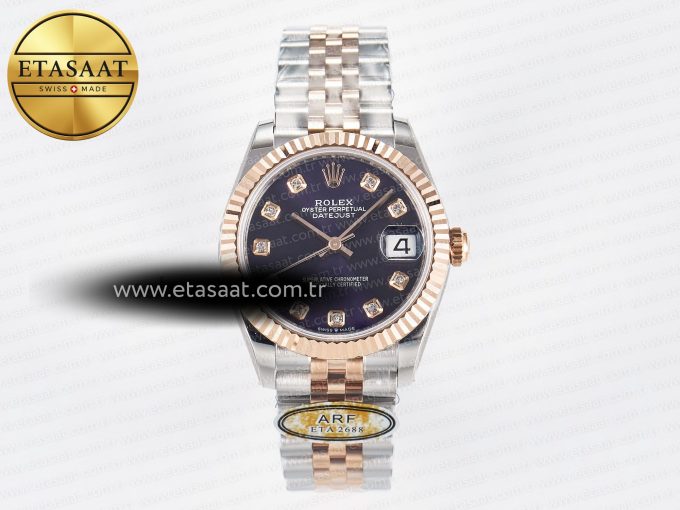DateJust 31 278271 ARF 1:1 Best Edition 904L Steel Purple Diamonds Dial on SS/RG Jubilee Bracelet ETA 2688 - Görsel 3