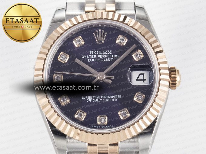 DateJust 31 278271 ARF 1:1 Best Edition 904L Steel Purple Diamonds Dial on SS/RG Jubilee Bracelet ETA 2688 - Görsel 4