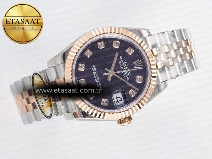 DateJust 31 278271 ARF 1:1 Best Edition 904L Steel Purple Diamonds Dial on SS/RG Jubilee Bracelet ETA 2688 - Görsel 8