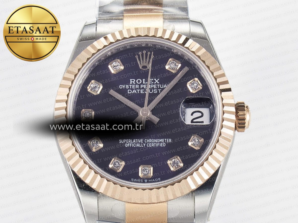 DateJust 31 278271 ARF 1:1 Best Edition 904L Steel Purple Diamonds Dial on SS/RG Oyster Bracelet ETA 2688 - Görsel 4