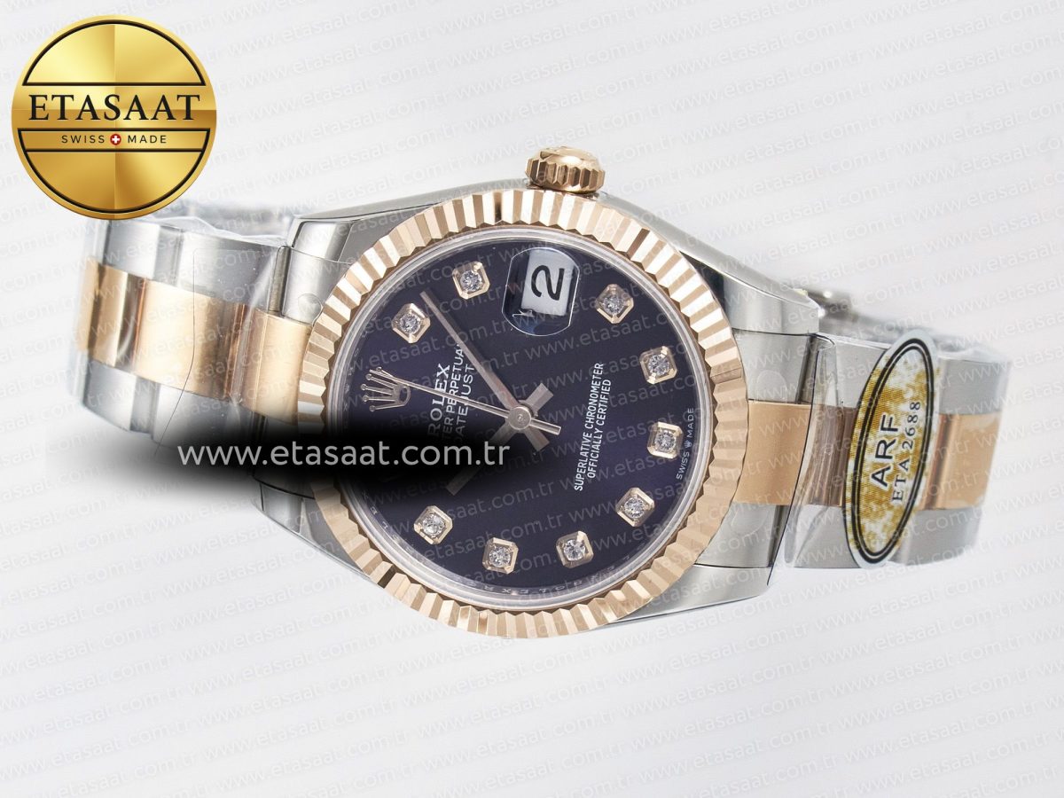 DateJust 31 278271 ARF 1:1 Best Edition 904L Steel Purple Diamonds Dial on SS/RG Oyster Bracelet ETA 2688 - Görsel 9