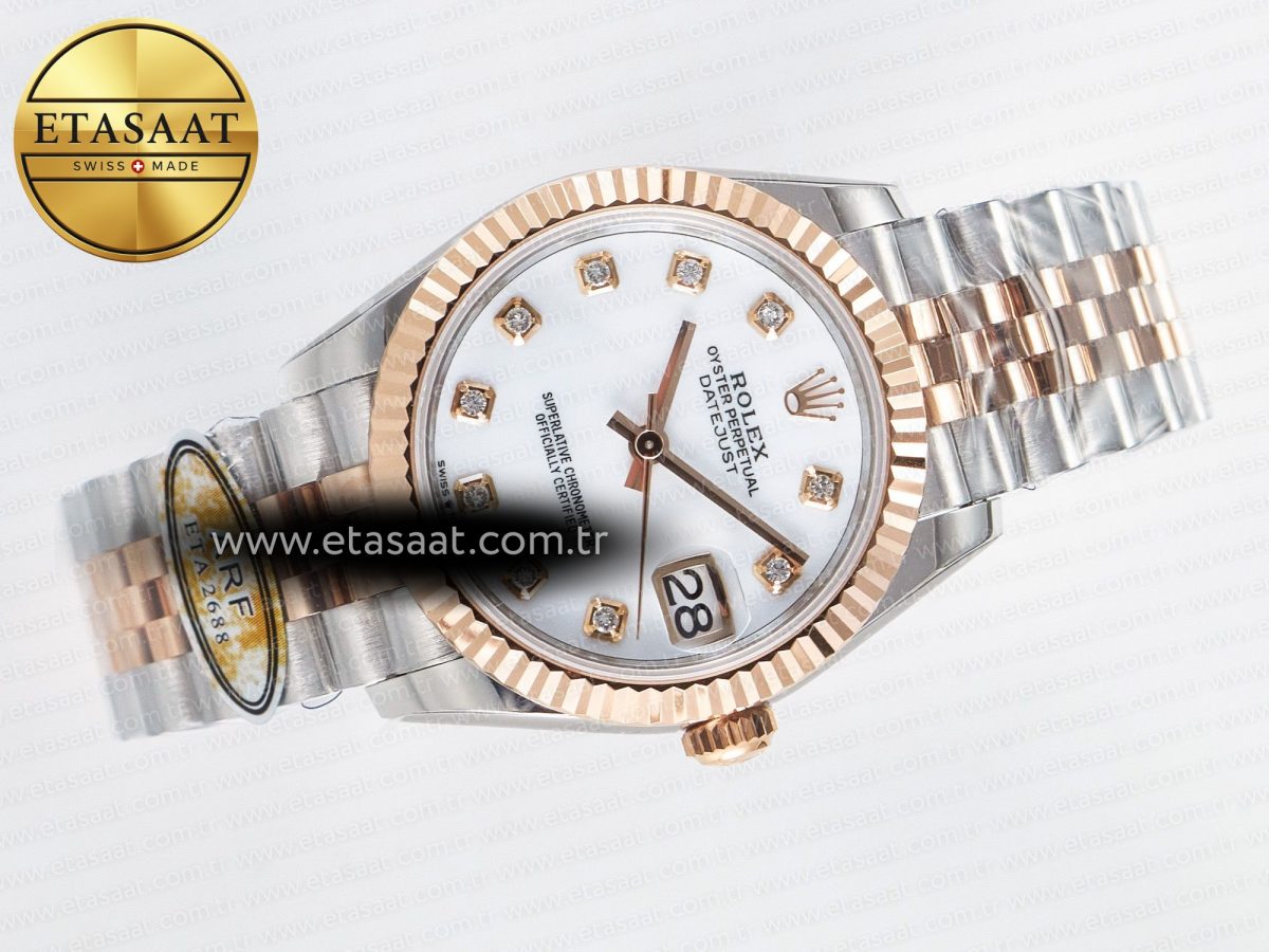 DateJust 31 278271 ARF 1:1 Best Edition 904L Steel White MOP Diamonds Dial on SS/RG Jubilee Bracelet ETA 2688 - Görsel 8