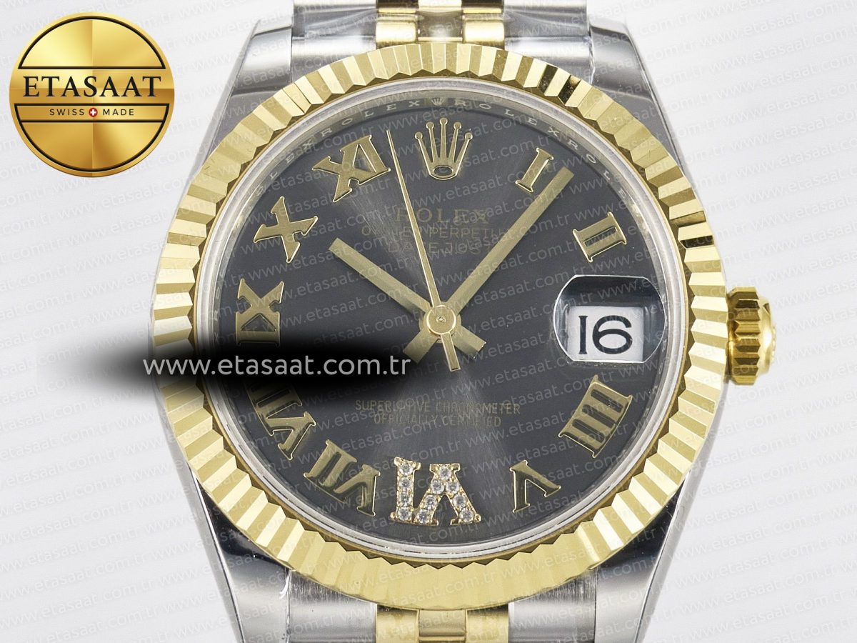 DateJust 31 278273 ARF 1:1 Best Edition 904L Steel Gray Roman Diamonds Dial on SS/YG Jubilee Bracelet ETA 2688 - Görsel 4