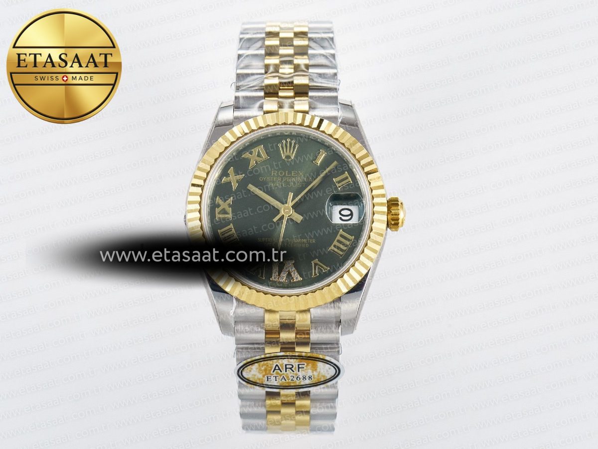 DateJust 31 278273 ARF 1:1 Best Edition 904L Steel Green Roman Diamonds Dial on SS/YG Jubilee Bracelet ETA 2688 - Görsel 3
