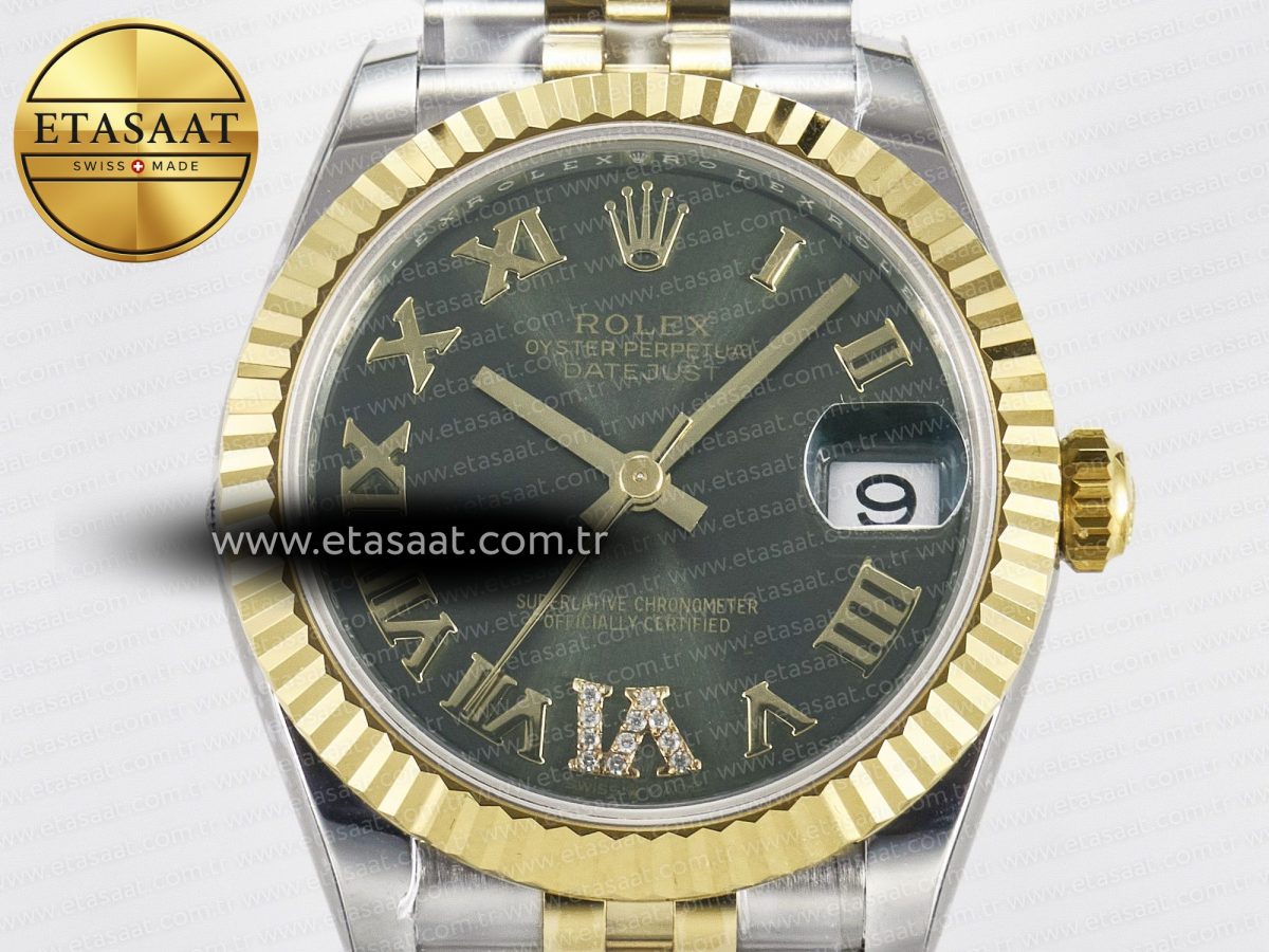 DateJust 31 278273 ARF 1:1 Best Edition 904L Steel Green Roman Diamonds Dial on SS/YG Jubilee Bracelet ETA 2688 - Görsel 4