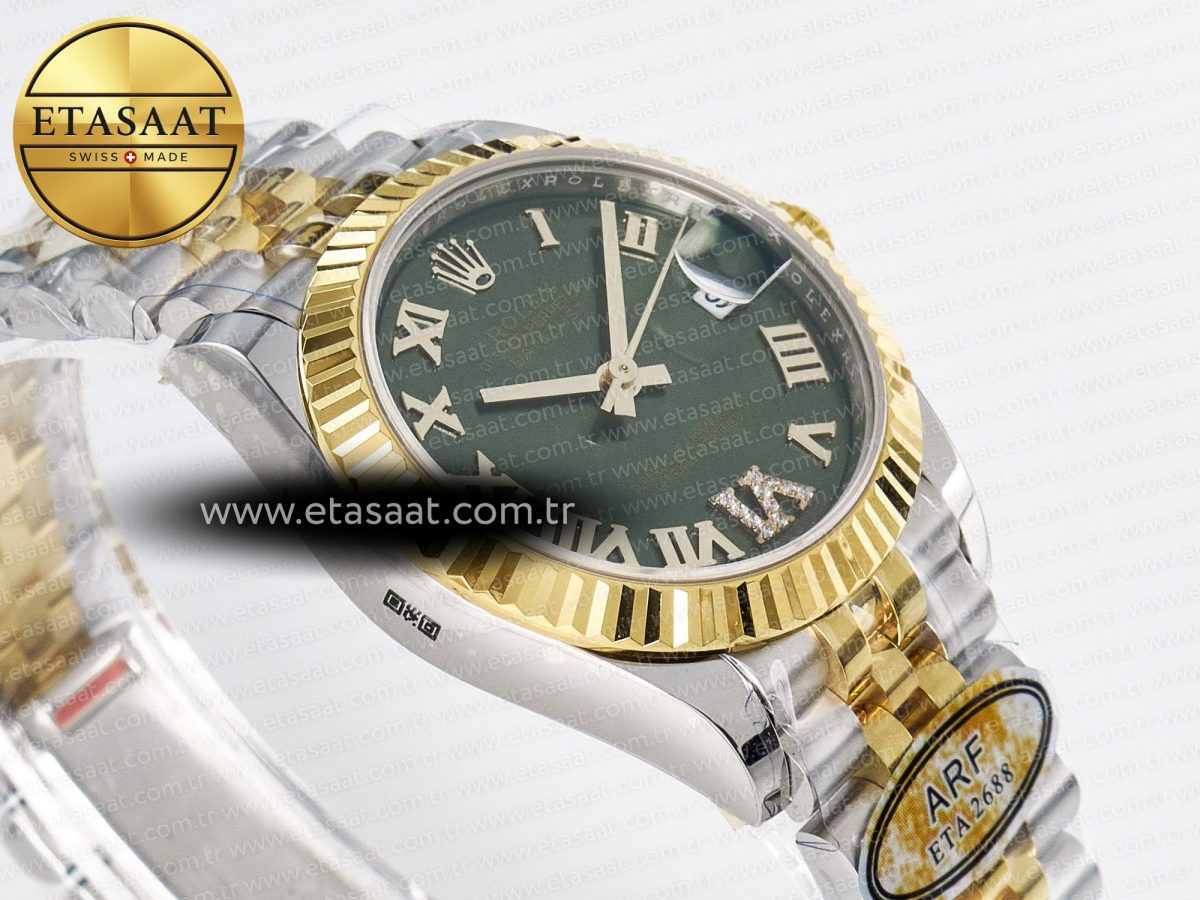 DateJust 31 278273 ARF 1:1 Best Edition 904L Steel Green Roman Diamonds Dial on SS/YG Jubilee Bracelet ETA 2688 - Görsel 7