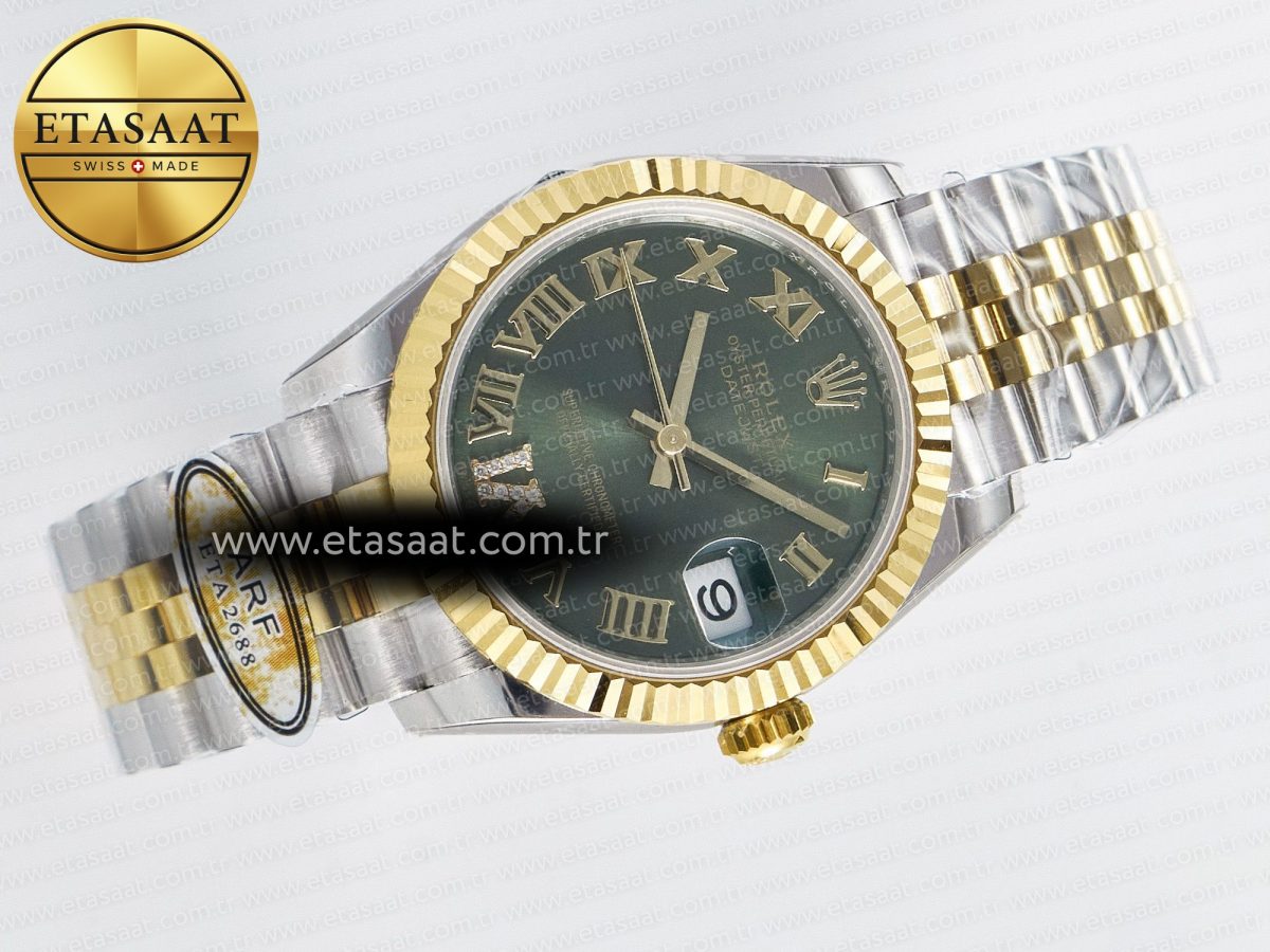 DateJust 31 278273 ARF 1:1 Best Edition 904L Steel Green Roman Diamonds Dial on SS/YG Jubilee Bracelet ETA 2688 - Görsel 8