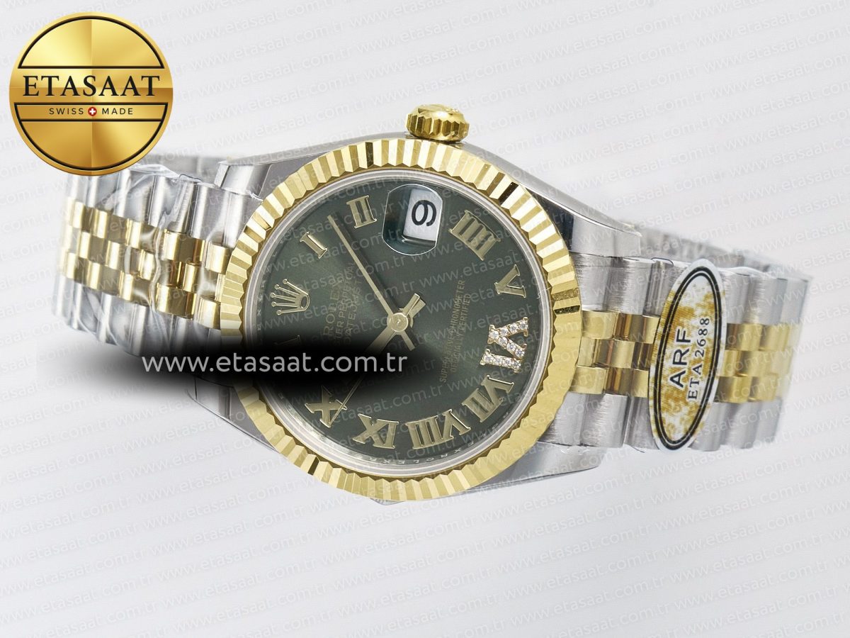 DateJust 31 278273 ARF 1:1 Best Edition 904L Steel Green Roman Diamonds Dial on SS/YG Jubilee Bracelet ETA 2688 - Görsel 9