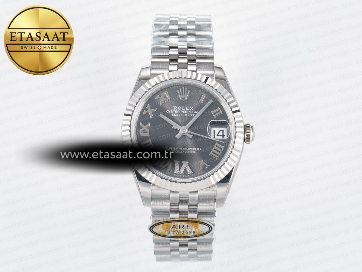 DateJust 31 278274 ARF 1:1 Best Edition 904L Steel Gray Roman Diamonds Dial on SS Jubilee Bracelet ETA 2688 - Görsel 3