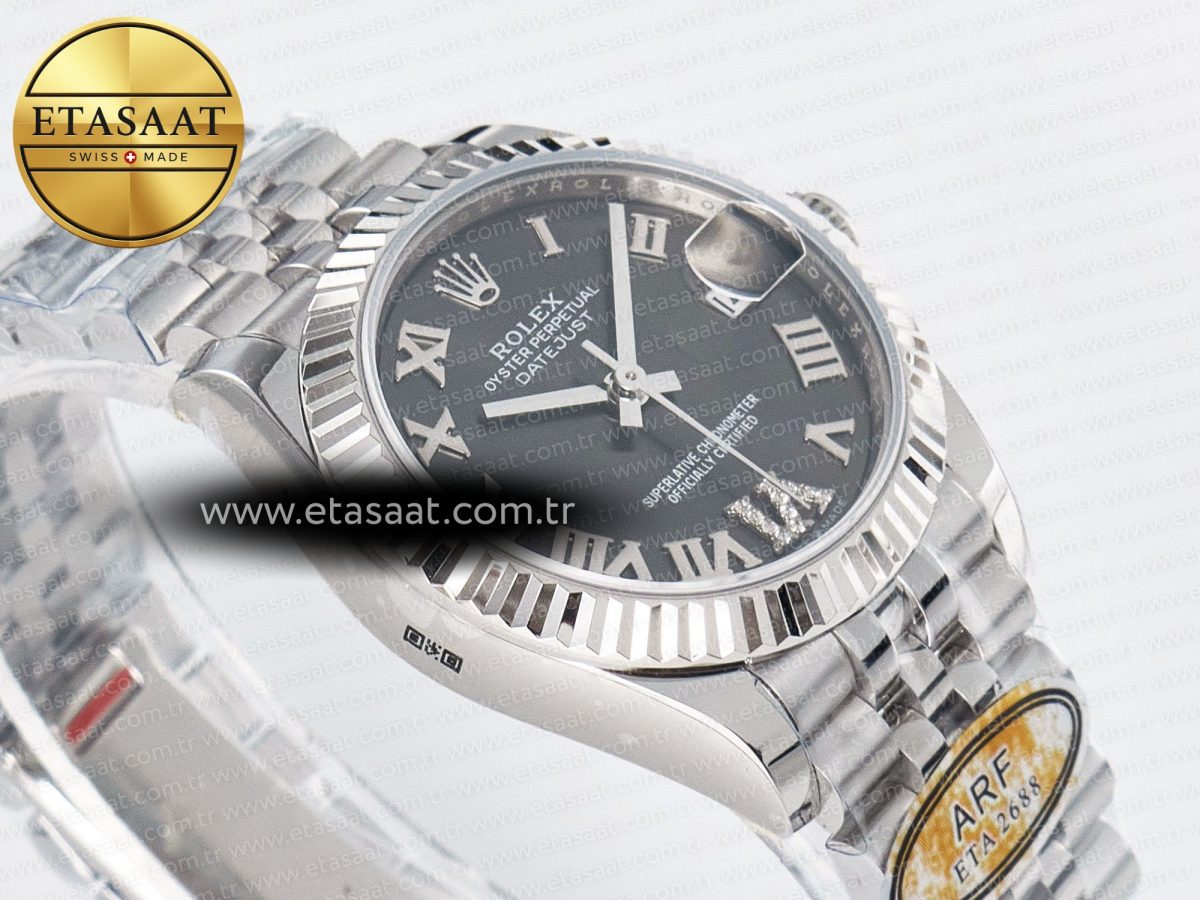 DateJust 31 278274 ARF 1:1 Best Edition 904L Steel Gray Roman Diamonds Dial on SS Jubilee Bracelet ETA 2688 - Görsel 7