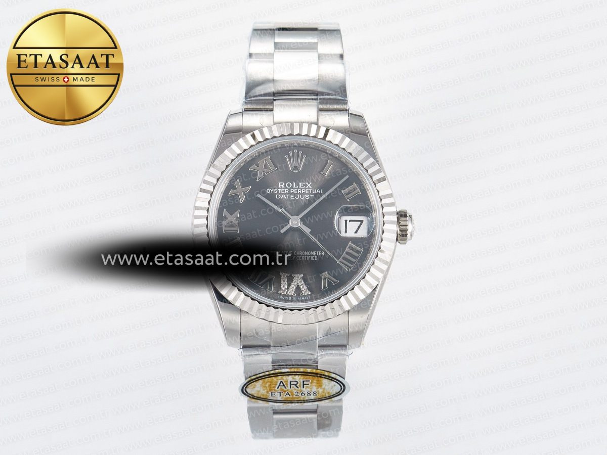 DateJust 31 278274 ARF 1:1 Best Edition 904L Steel Gray Roman Diamonds Dial on SS Oyster Bracelet ETA 2688 - Görsel 3