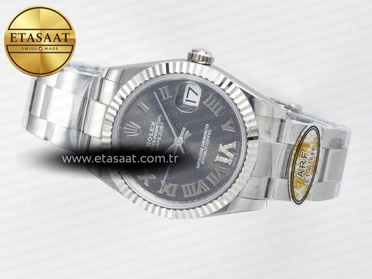 DateJust 31 278274 ARF 1:1 Best Edition 904L Steel Gray Roman Diamonds Dial on SS Oyster Bracelet ETA 2688 - Görsel 9