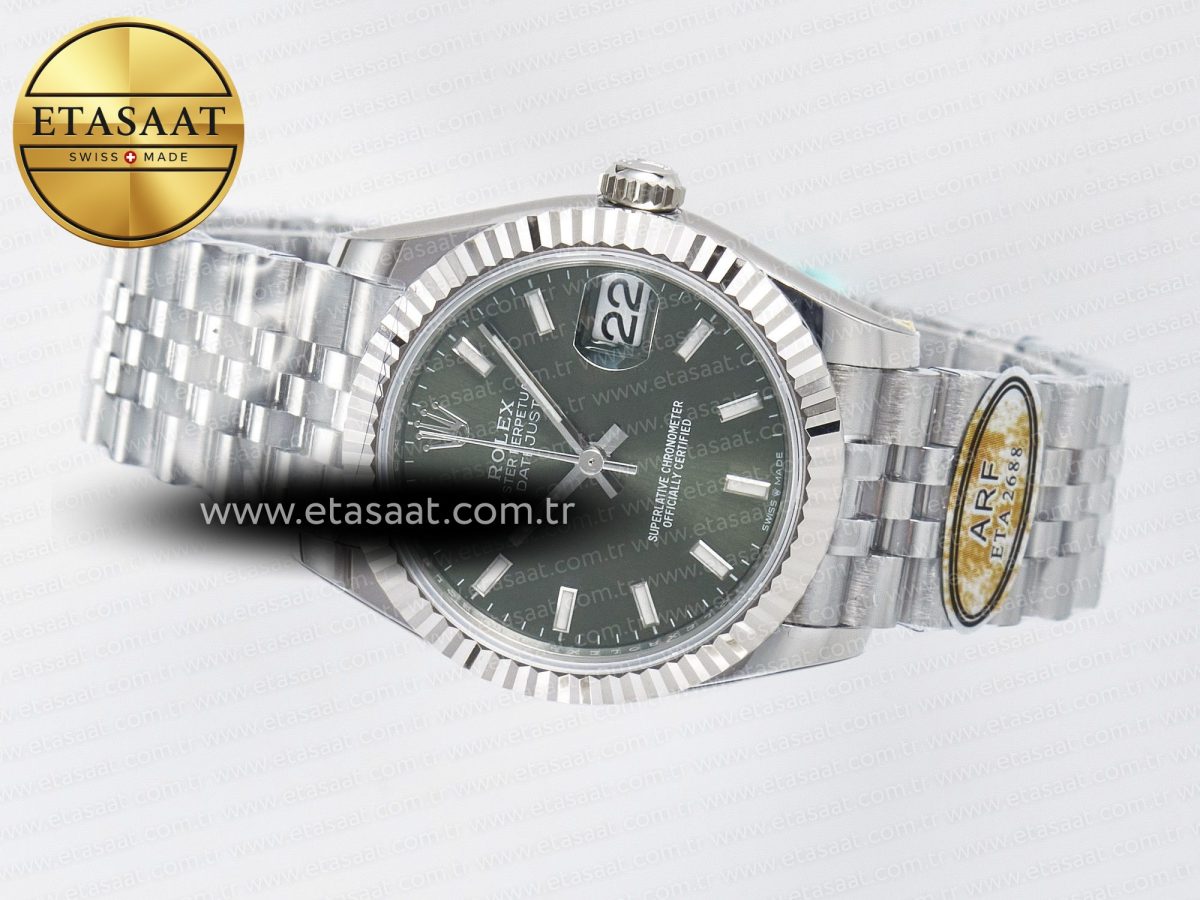 DateJust 31 278274 ARF 1:1 Best Edition 904L Steel Green Dial Stick Marker on SS Jubilee Bracelet ETA 2688 - Görsel 9