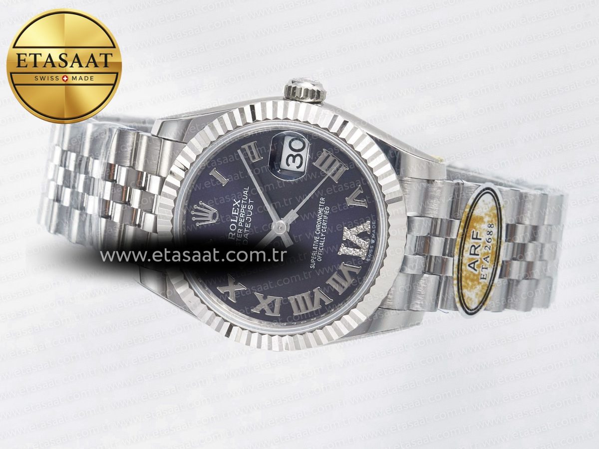 DateJust 31 278274 ARF 1:1 Best Edition 904L Steel Purple Roman Dial on SS Jubilee Bracelet ETA 2688 - Görsel 9