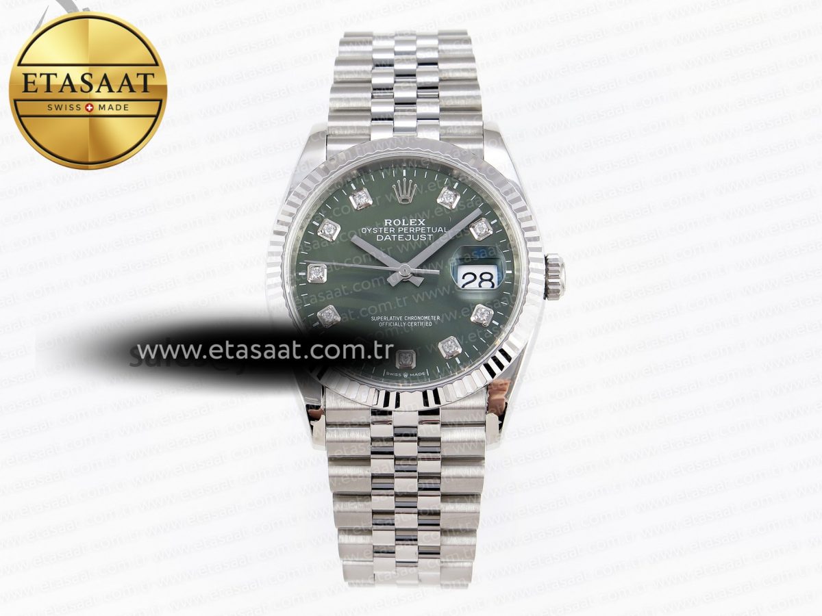 DATEJUST 36 SS 126234 VSF 1:1 BEST EDITION 904L STEEL GREEN LEAF DIAMONDS DIAL ON JUBILEE BRACELET VS3235 - Görsel 3