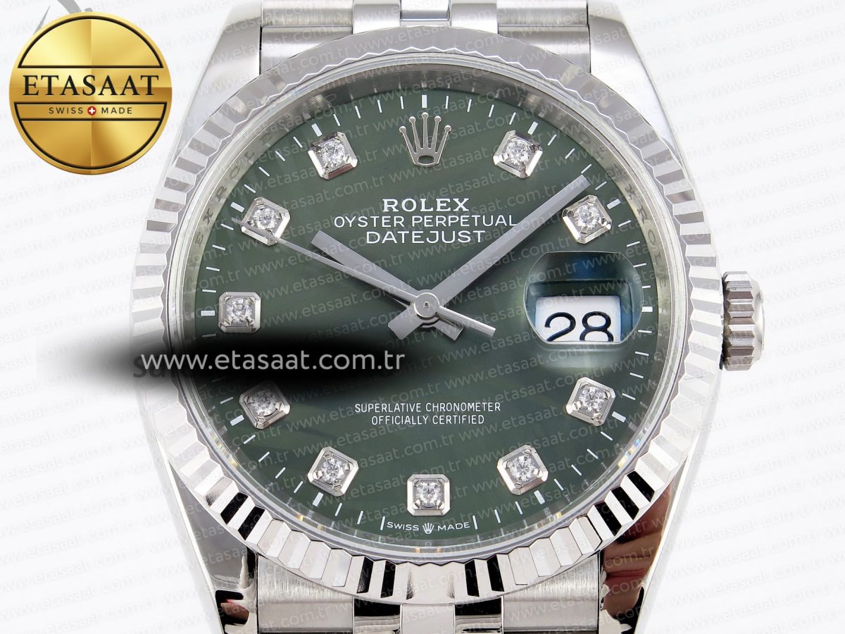 DATEJUST 36 SS 126234 VSF 1:1 BEST EDITION 904L STEEL GREEN LEAF DIAMONDS DIAL ON JUBILEE BRACELET VS3235 - Görsel 4