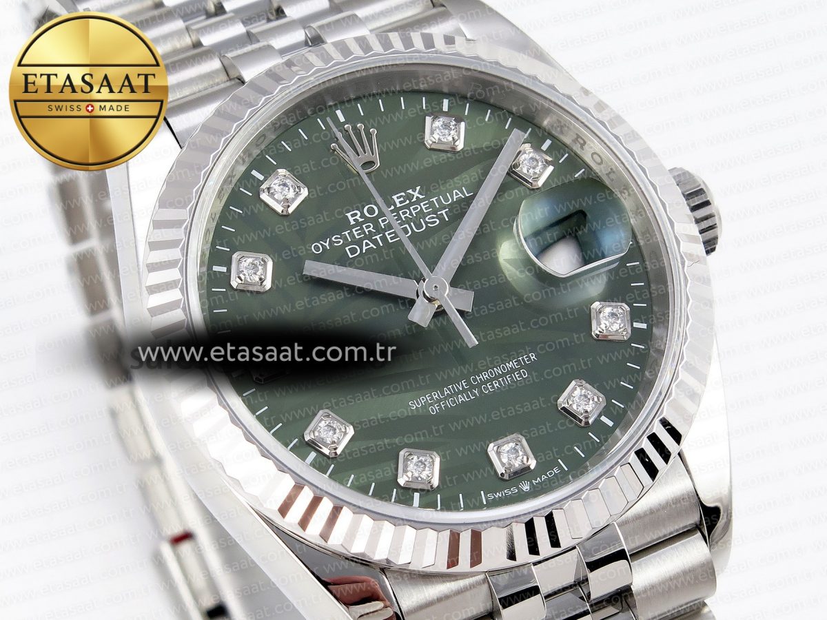 DATEJUST 36 SS 126234 VSF 1:1 BEST EDITION 904L STEEL GREEN LEAF DIAMONDS DIAL ON JUBILEE BRACELET VS3235 - Görsel 5