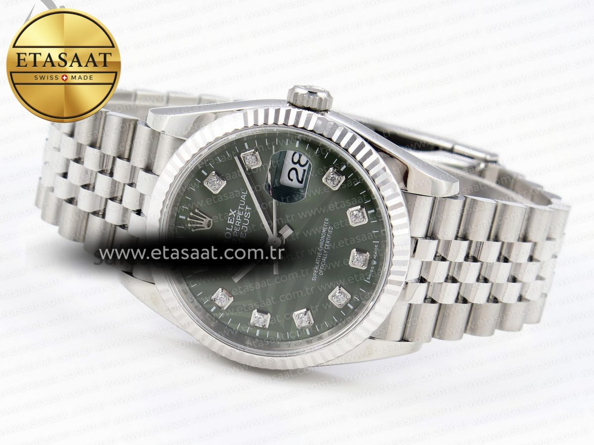 DATEJUST 36 SS 126234 VSF 1:1 BEST EDITION 904L STEEL GREEN LEAF DIAMONDS DIAL ON JUBILEE BRACELET VS3235 - Görsel 6