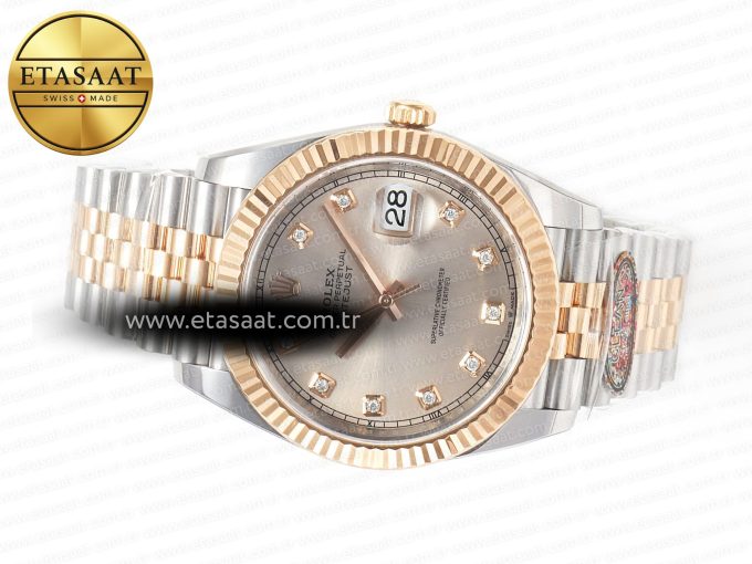 DateJust 41 126331 904L SS/RG Clean 1:1 Best Edition Steel Silver Diamond Stick Dial on Jubilee Bracelet VR3235 - Görsel 9