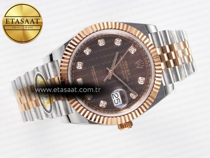 DateJust 41 126331 ARF 1:1 Best Edition 904L Steel Brown Diamonds Dial on SS/RG Jubilee Bracelet SH3235（Gain Weight） - Görsel 8