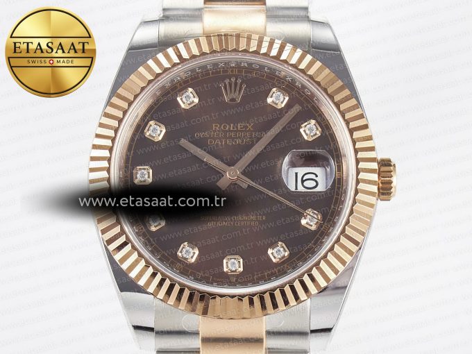 DateJust 41 126331 ARF 1:1 Best Edition 904L Steel Brown Diamonds Dial on SS/RG Oyster Bracelet SH3235（Gain Weight） - Görsel 4