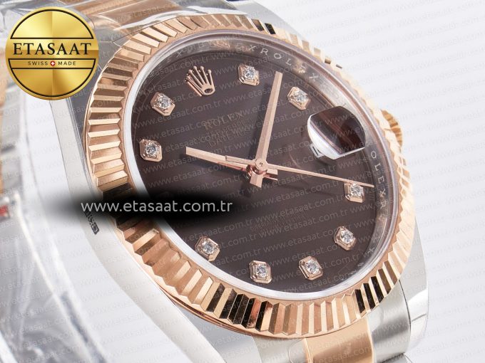 DateJust 41 126331 ARF 1:1 Best Edition 904L Steel Brown Diamonds Dial on SS/RG Oyster Bracelet SH3235（Gain Weight） - Görsel 5